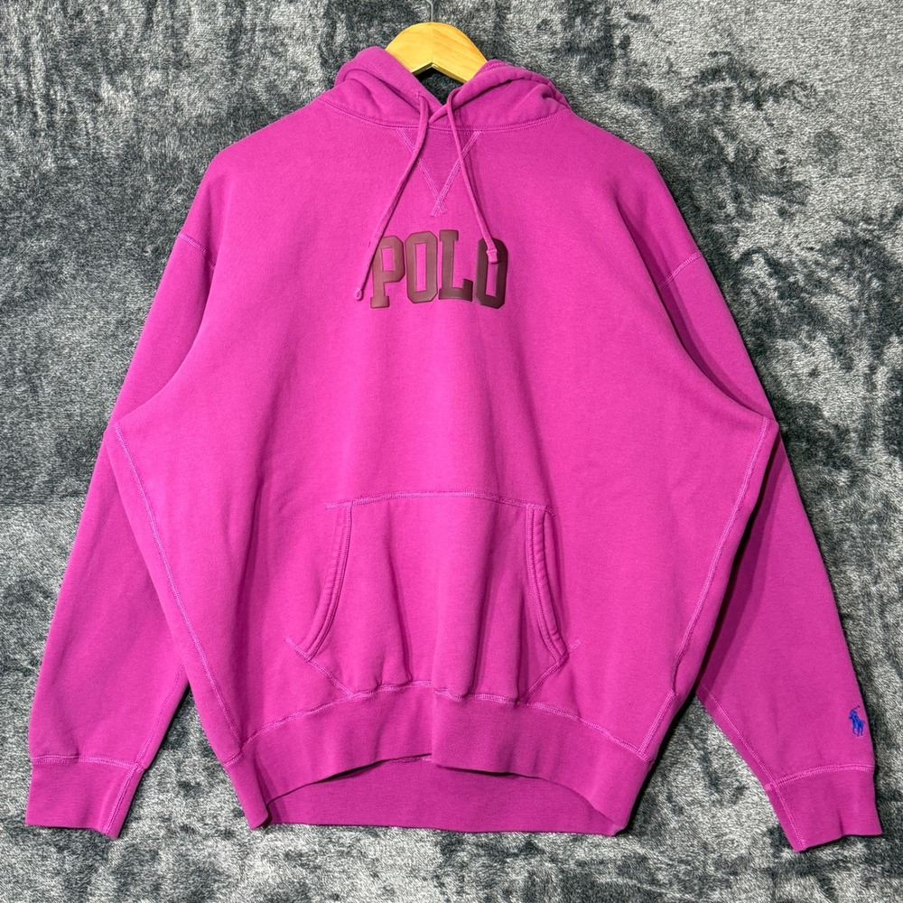 Polo Ralph Lauren The Big Fit Mens Hoodie Magenta Pink Large Oversized Spell Out